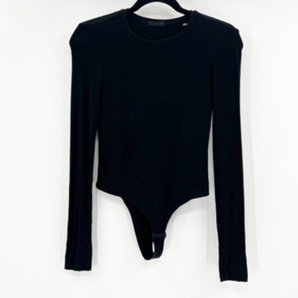 ATM Anthony Thomas Melillo Black Ribbed‎ Long Sleeve Bodysuit Crew Neck Small